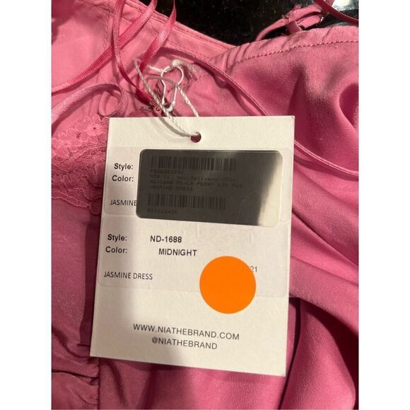 NIA JASMINE DRESS - Pink Satin ankle length bias slip dress size S NWT$108 - Picture 7 of 7